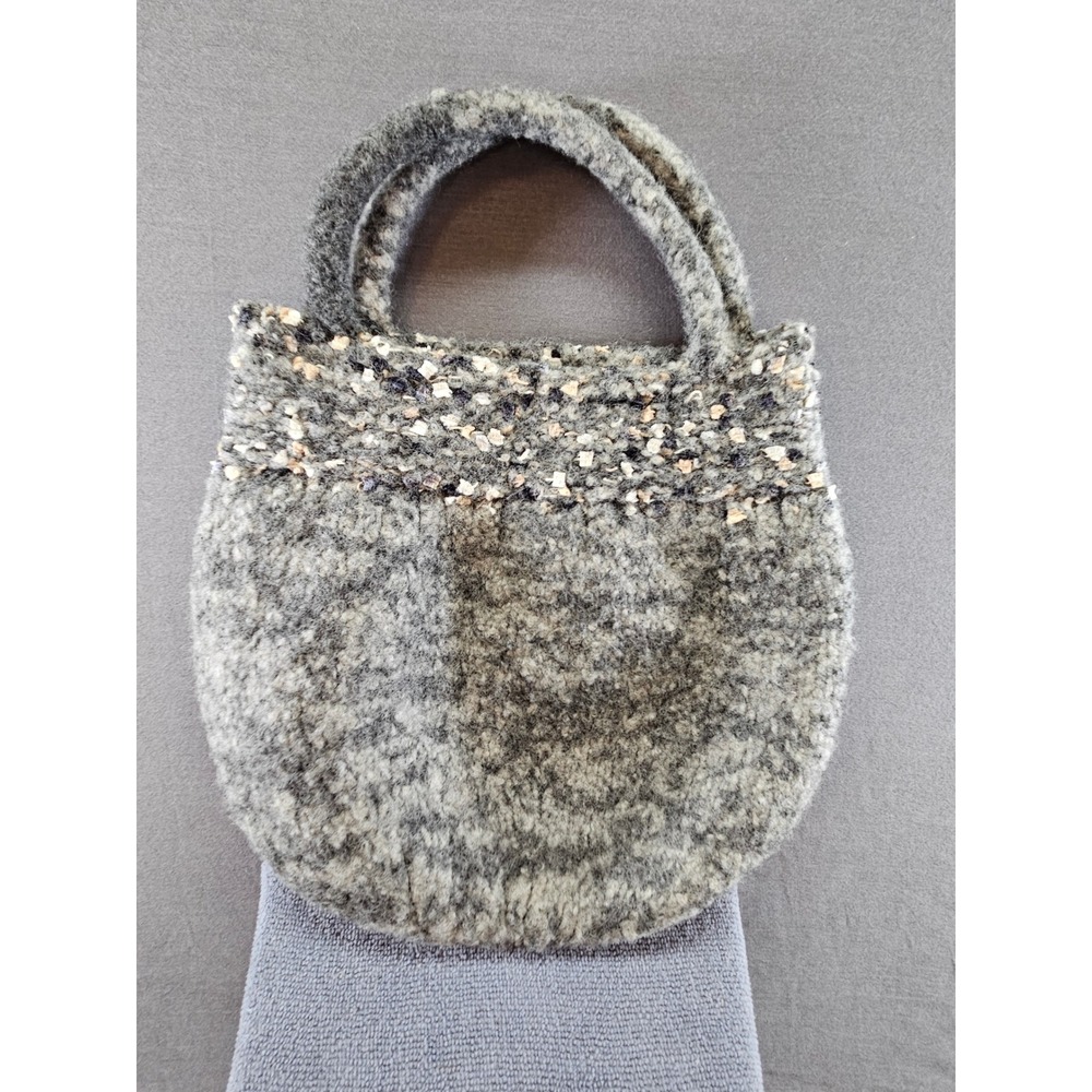 Handmade Grey Felted Boiled Wool Tote Bag Speckled Trim Artisan Handbag